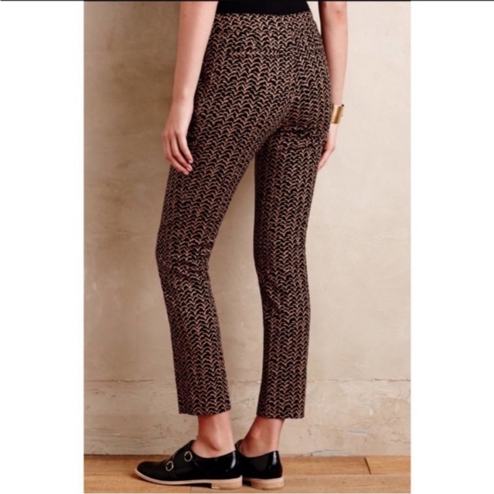 ANTHROPOLOGIE Cartonnier Charlie Printed Ankle Pants 6 Black Tan - Picture 2 of 11